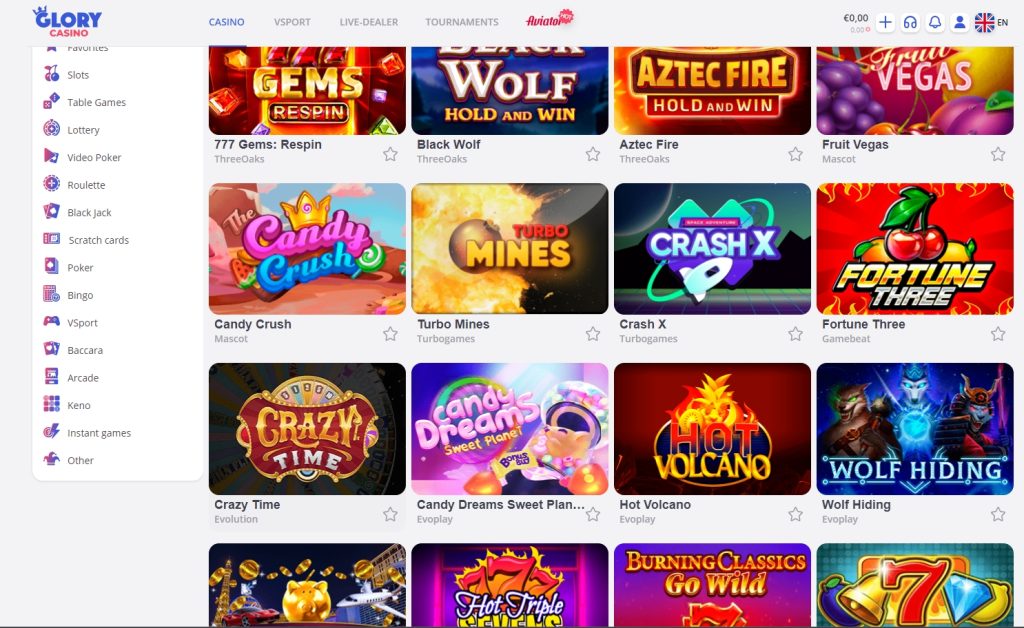 Homepage of the glory casino mirror