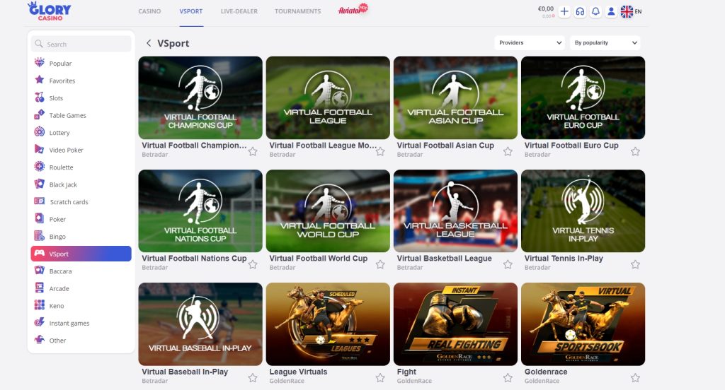 Glory Casino V-Sport بیٹنگ سیکشن